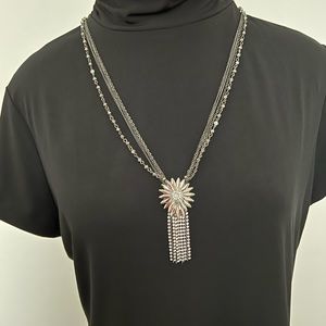 Pretty Silver Tone Multi Strand Necklace